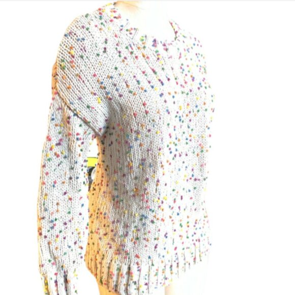 Seven7 Slouchy Chunky Knit Sweater Sz S Multicolor Confetti Pom Poms 193K - Picture 4 of 9